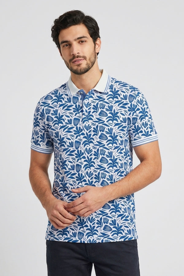 Polo Homme Piquet Blanc Bleu