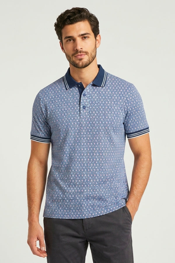 Polo Homme Piquet Blanc Bleu