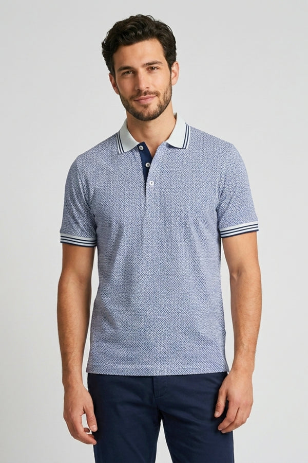 Polo Homme Piquet Blanc Bleu