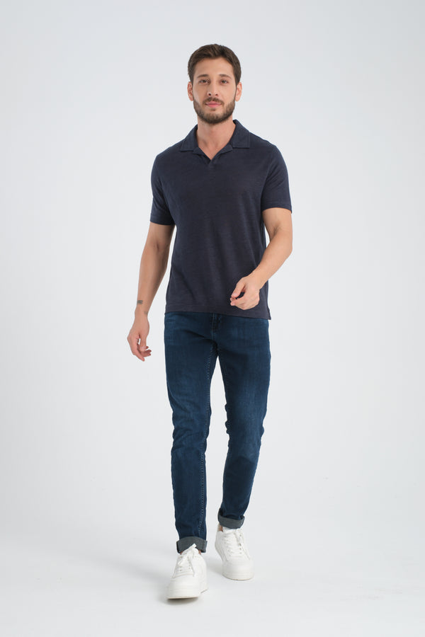 Polo Hombre Lino Azul