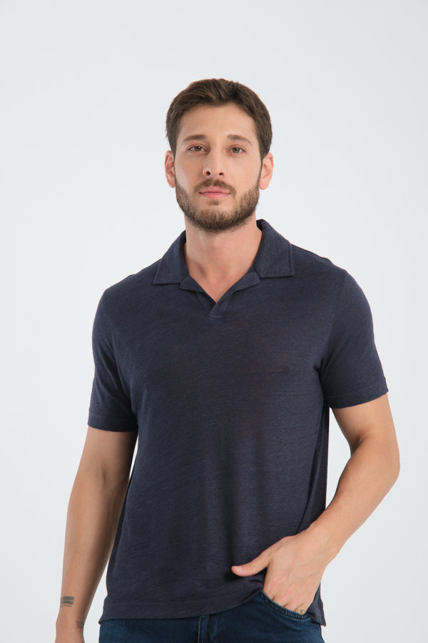 Polo Hombre Lino Azul