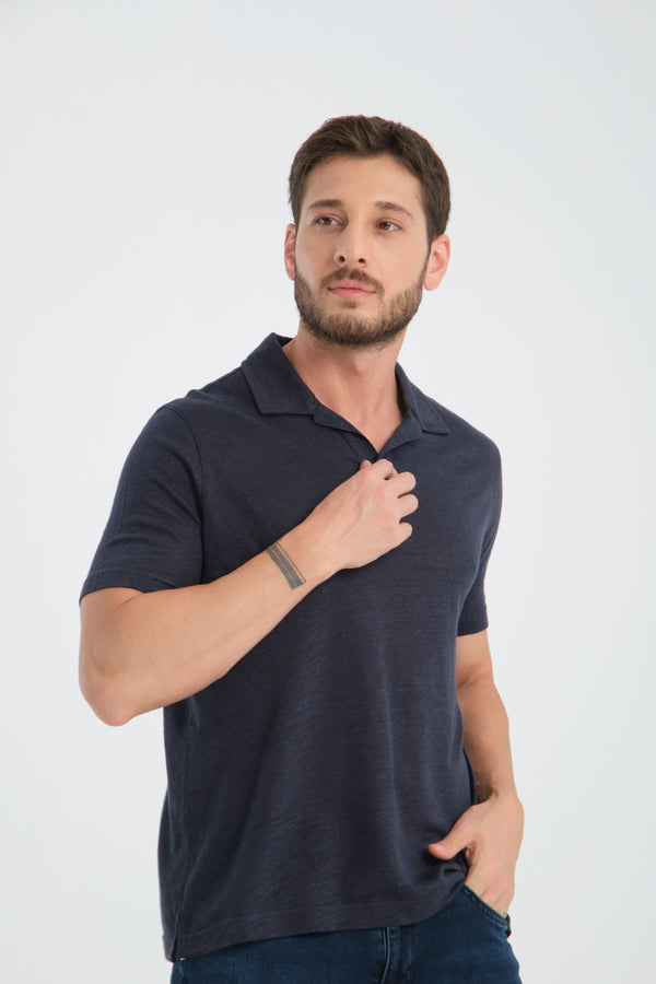 Polo Hombre Lino Azul