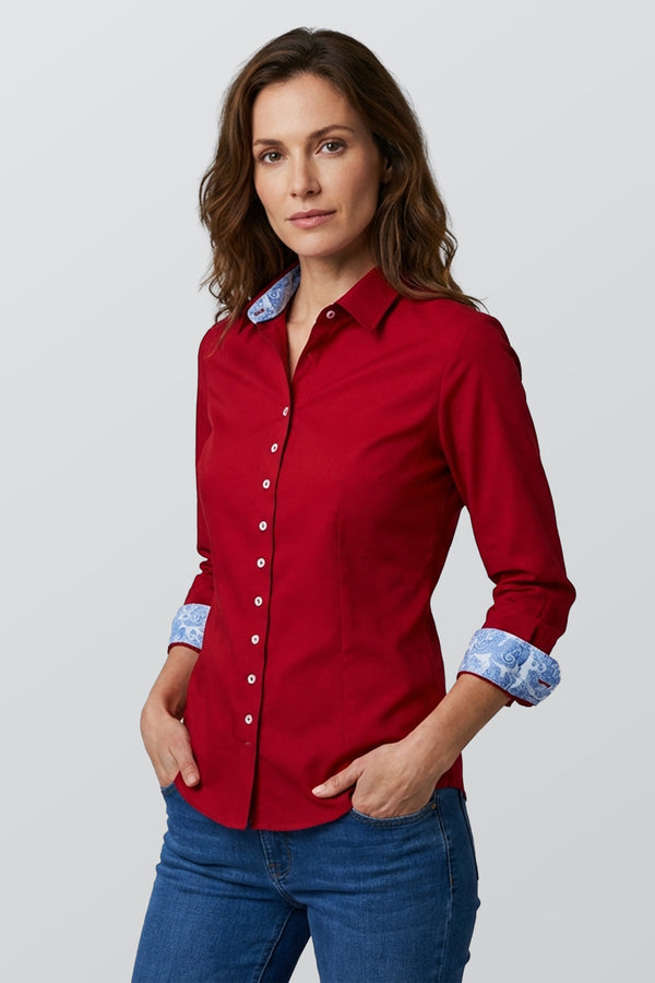 Beatrice Sport Damen Hemd Poplin Stretch Rot