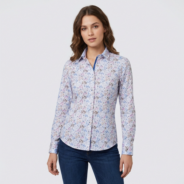 Chemise Femme Beatrice Sport Popelin Blanc Bleu