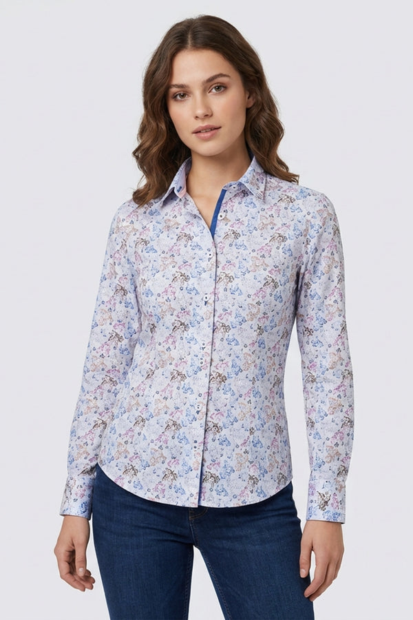 Camisa Mujer Beatrice Sport Popelin Blanco Azul
