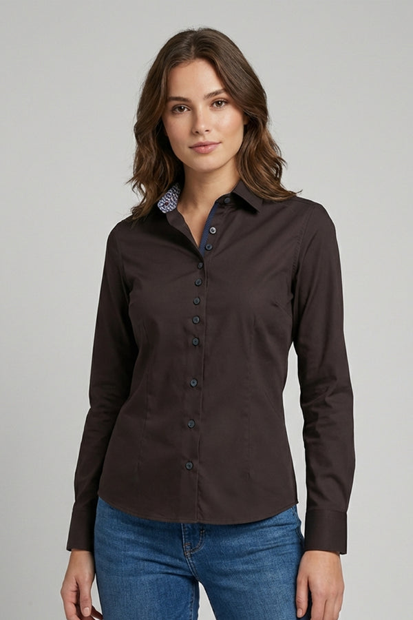Beatrice Sport Poplin Stretch Women Shirt Brown