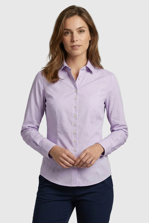 Linda Damen Hemd Poplin Stretch Lila