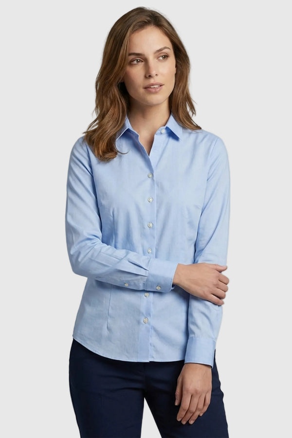 Linda Essential Damen Hemd Poplin Stretch Hellblau