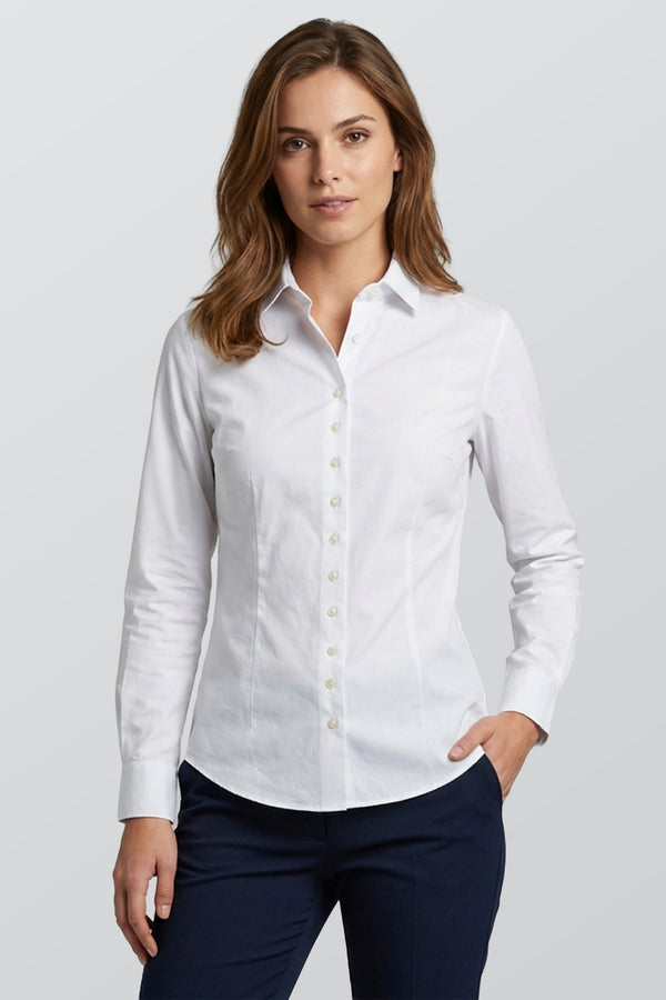 Linda Essential Damen Hemd Poplin Stretch Weiss
