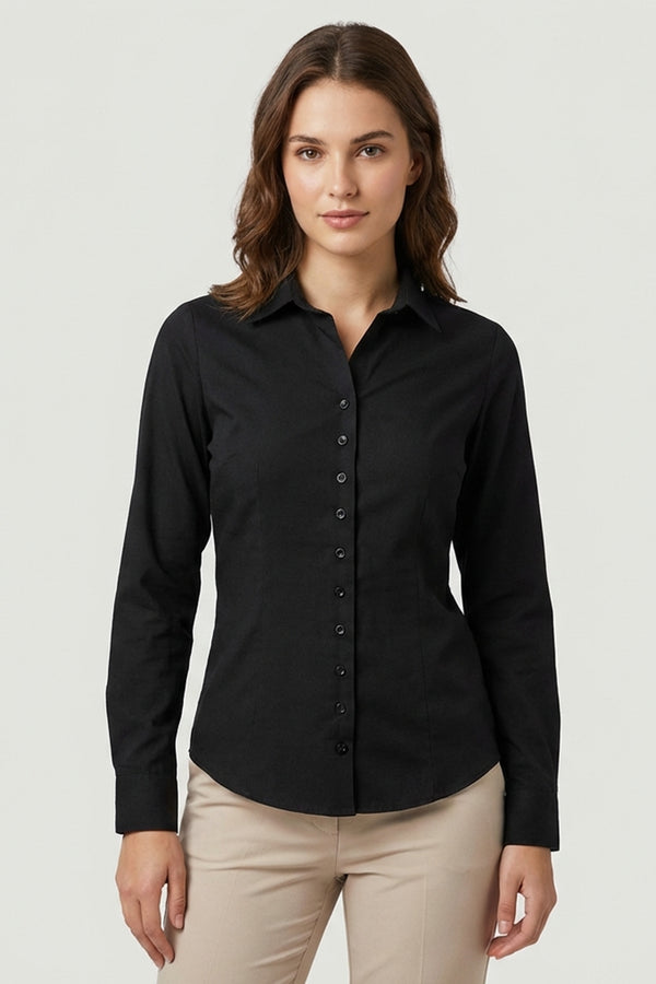Linda Essential Damen Hemd Poplin Stretch Schwarz