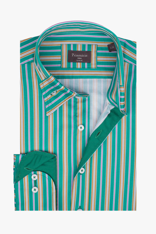 Camicia Uomo Popelin Verde Giallo