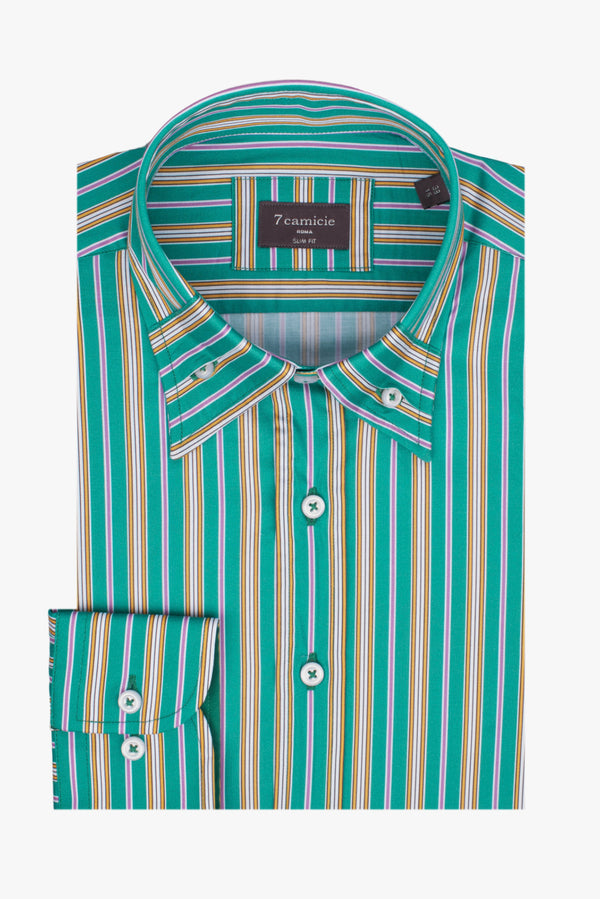 Camicia Uomo Popelin Verde Giallo