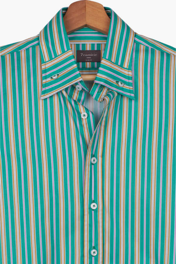 Poplin Man Shirt Green Yellow