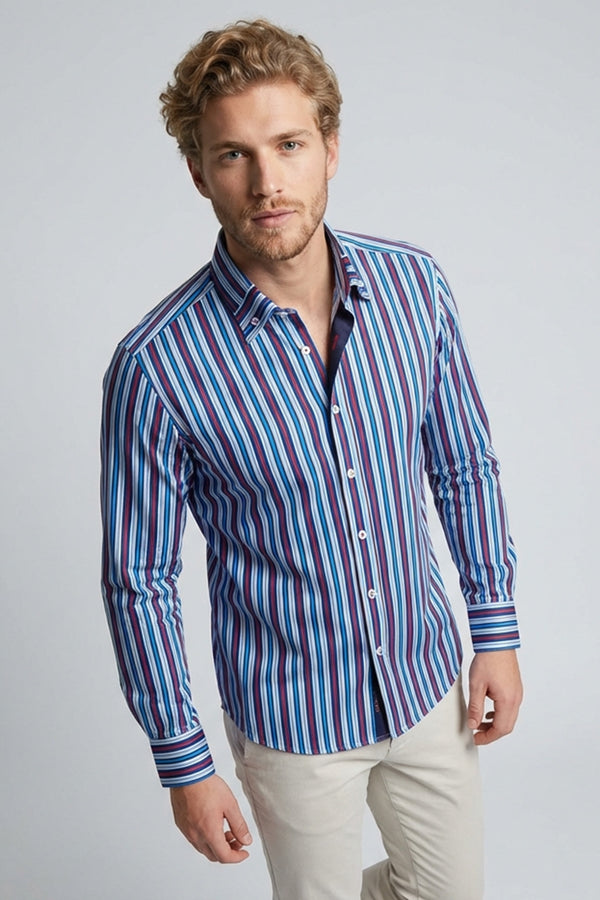 Herren Hemd Popelin Blau Hellblau