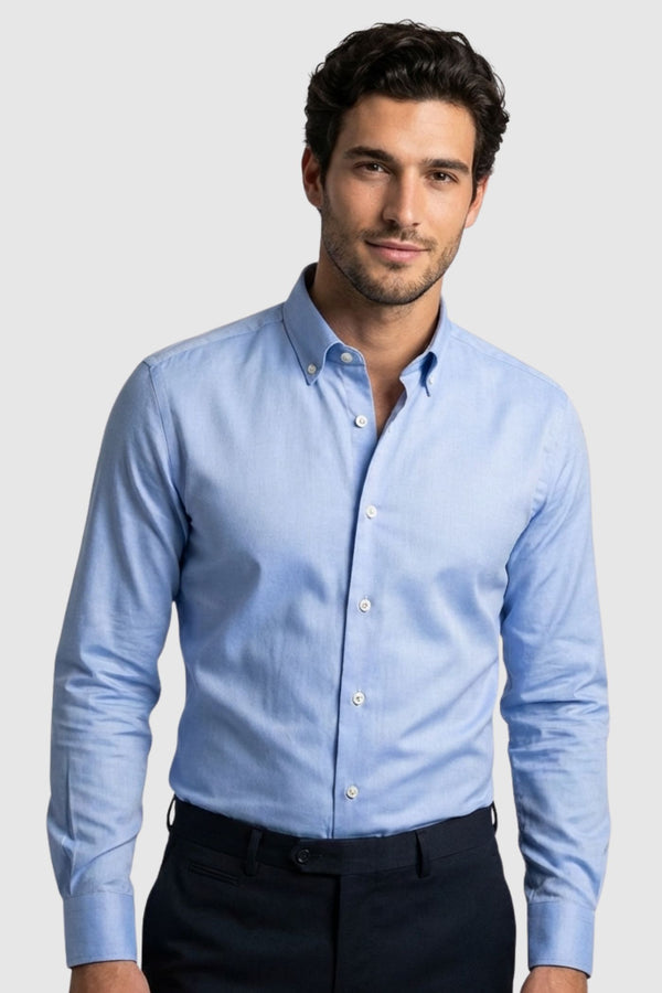 Camicia Uomo Cesare Essential Oxford No Iron Celeste No Stiro