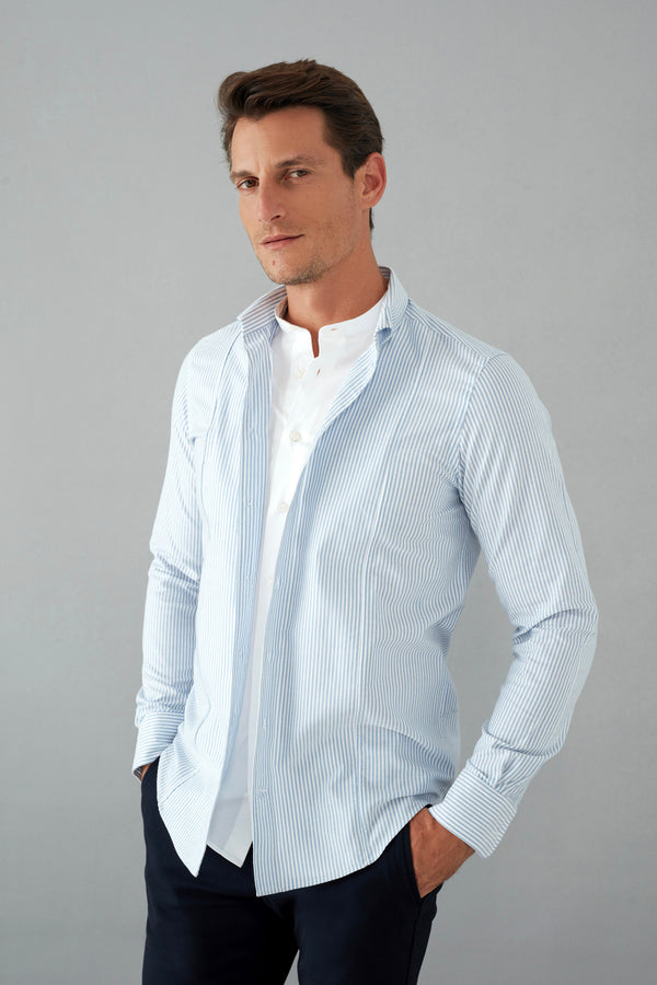 Tiziano Essential Herren Hemd Popelin Blau Weiss