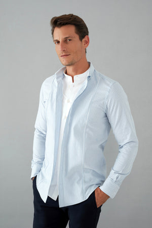 Camisa Hombre Tiziano Essential Popelin Azul Blanco