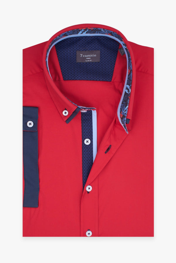 Camicia Uomo Manica Corta Bernini Iconic Popelin Stretch Rosso