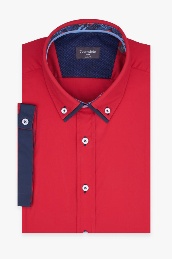 Bernini Iconic Poplin Stretch Man Shirt Short Sleeve Red