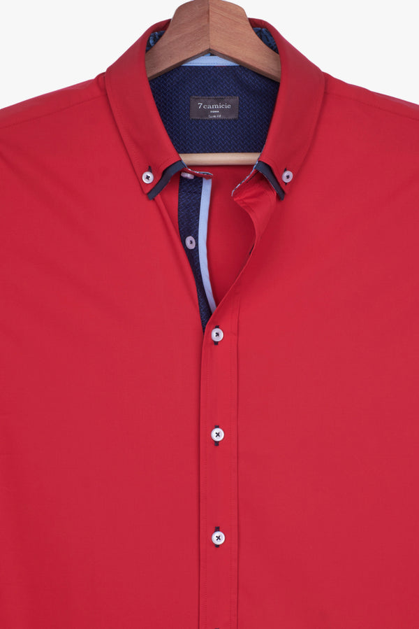 Camicia Uomo Manica Corta Bernini Iconic Popelin Stretch Rosso