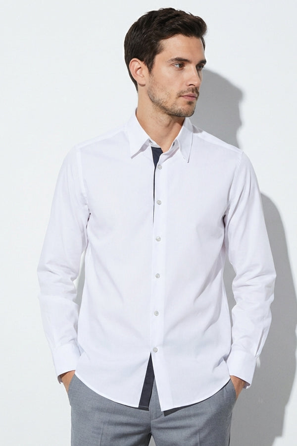 Claudio Sport Herren Hemd Poplin Stretch Weiss