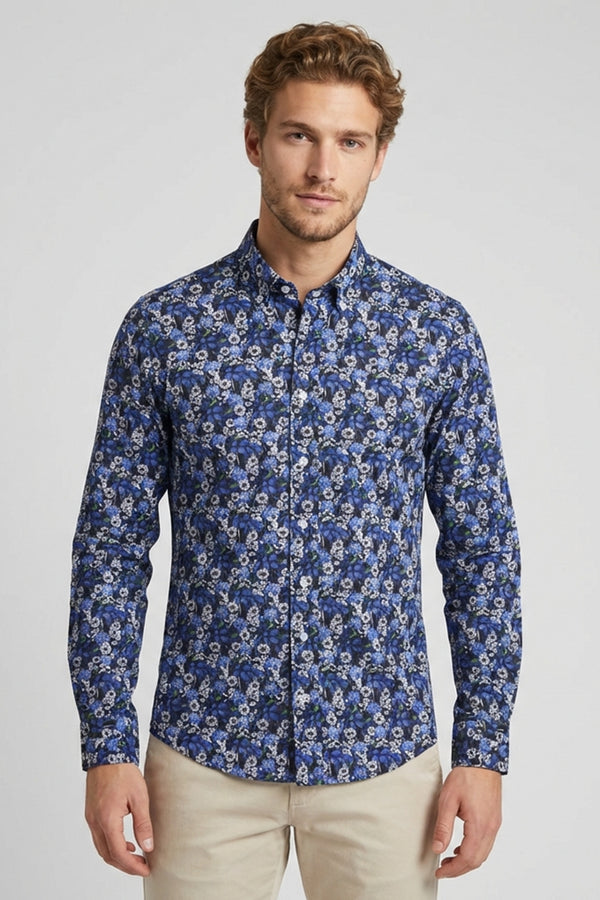 Camicia Uomo Leonardo Sport Popelin Blu Bianco