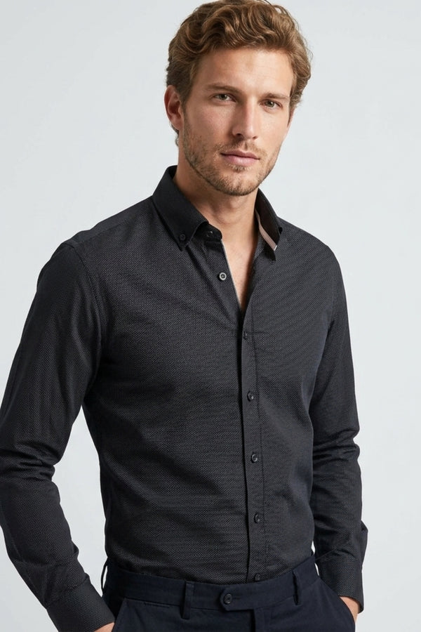 Leonardo Sport Poplin Man Shirt Black White