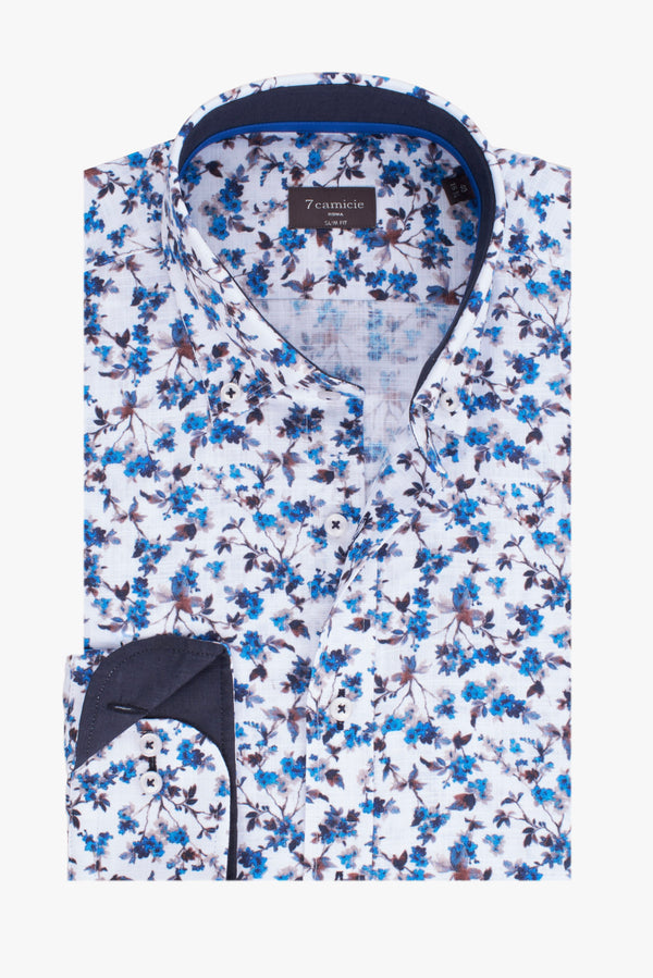 Camisa Hombre Leonardo Sport Algodon Blanco Azul