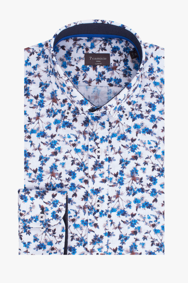 Camisa Hombre Leonardo Sport Algodon Blanco Azul