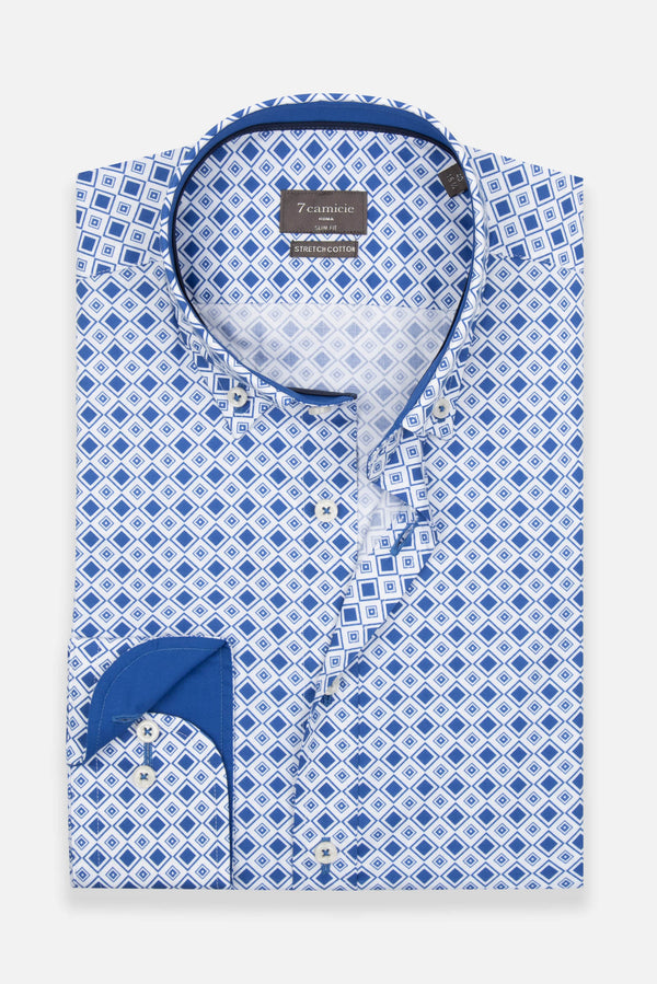 Camicia Uomo Leonardo Sport Popelin Stretch Bianco Blu scuro