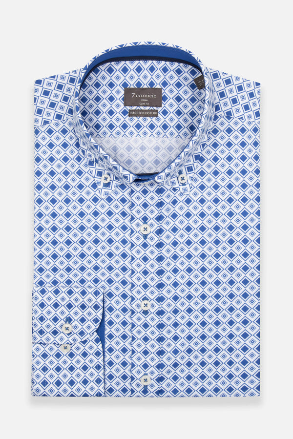 Camicia Uomo Leonardo Sport Popelin Stretch Bianco Blu scuro