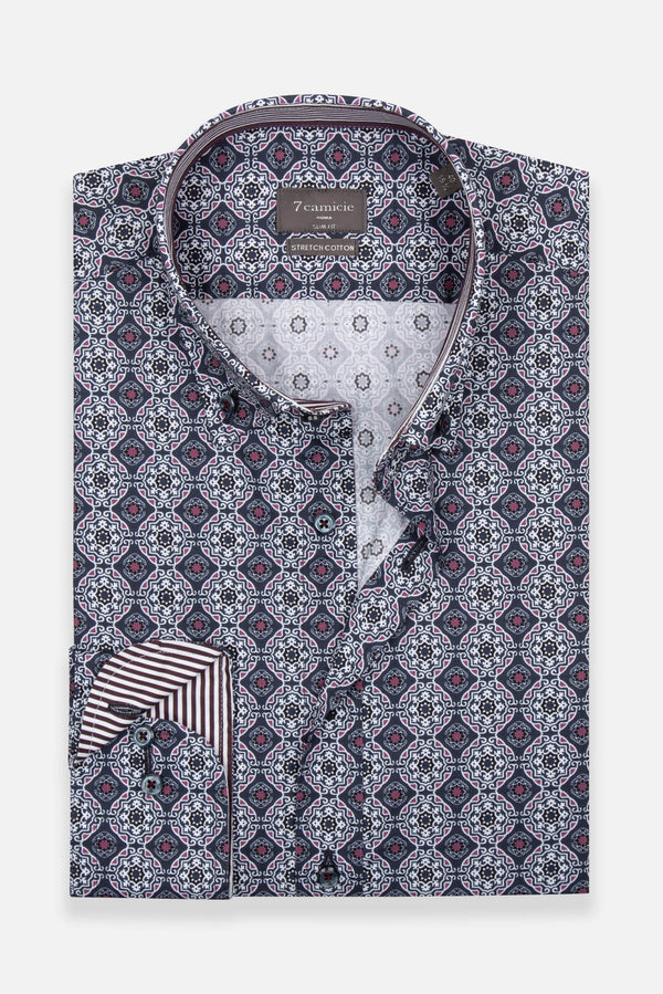 Camicia Uomo Leonardo Sport Popelin Stretch Blu Bianco