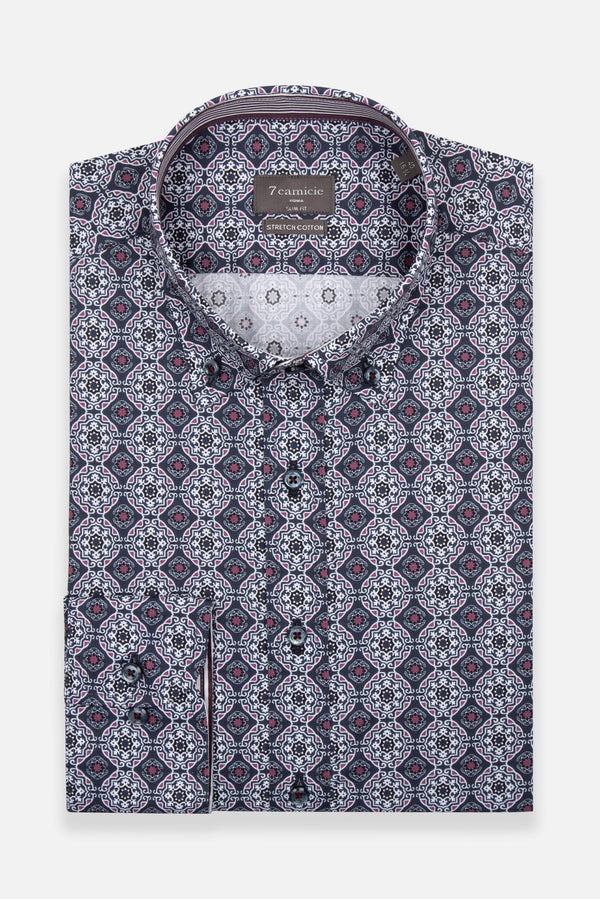 Camicia Uomo Leonardo Sport Popelin Stretch Blu Bianco