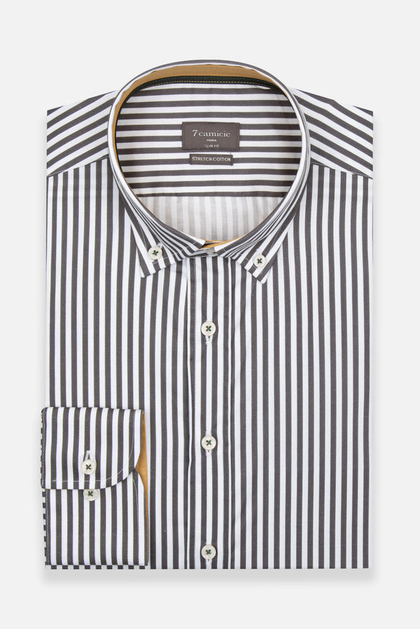 Camicia Uomo Leonardo Sport Popelin Stretch Bianco Grigio