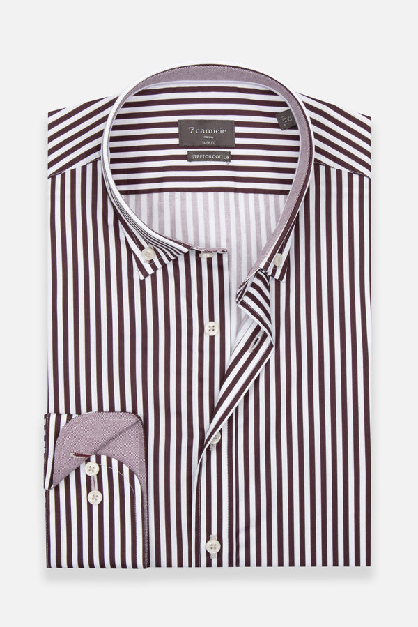 Camicia Uomo Leonardo Sport Popelin Stretch Bianco Rosso