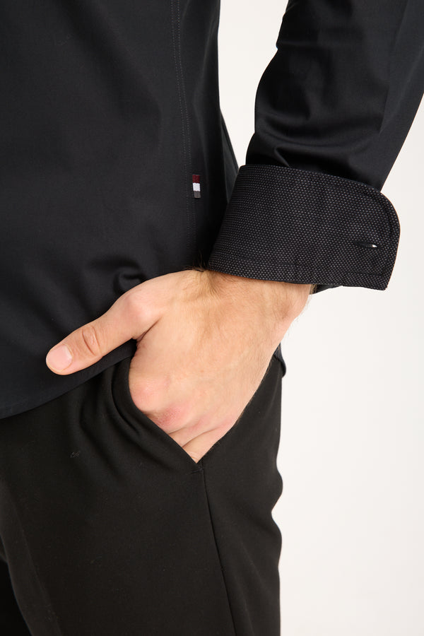 Chemise Homme Leonardo Sport Popelin Stretch Noir