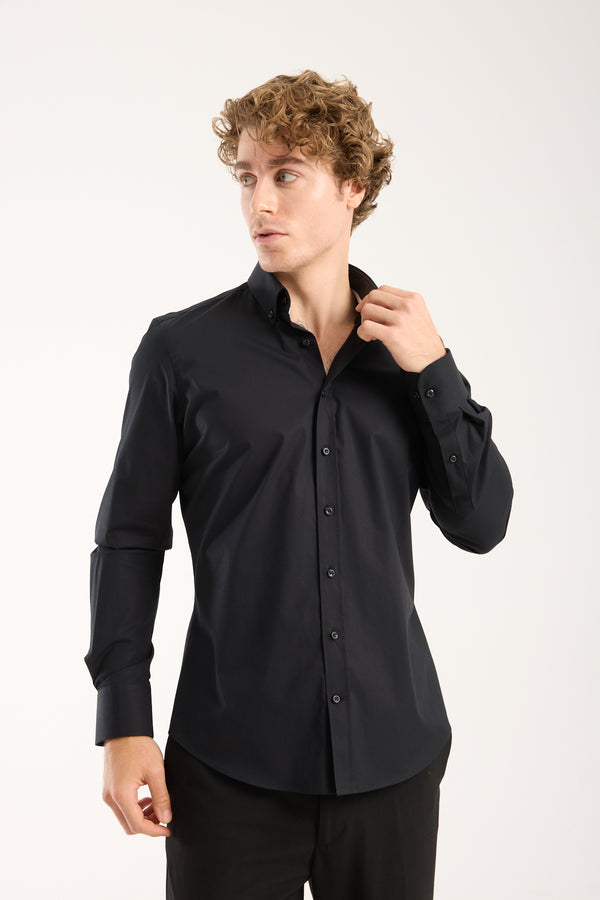 Chemise Homme Leonardo Sport Popelin Stretch Noir