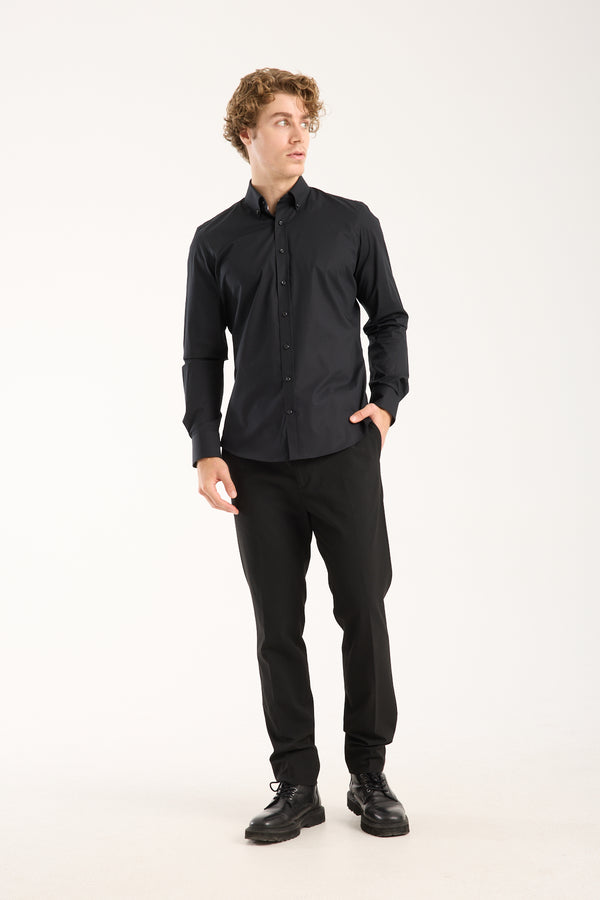 Chemise Homme Leonardo Sport Popelin Stretch Noir