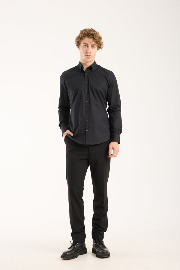 Chemise Homme Leonardo Sport Popelin Stretch Noir