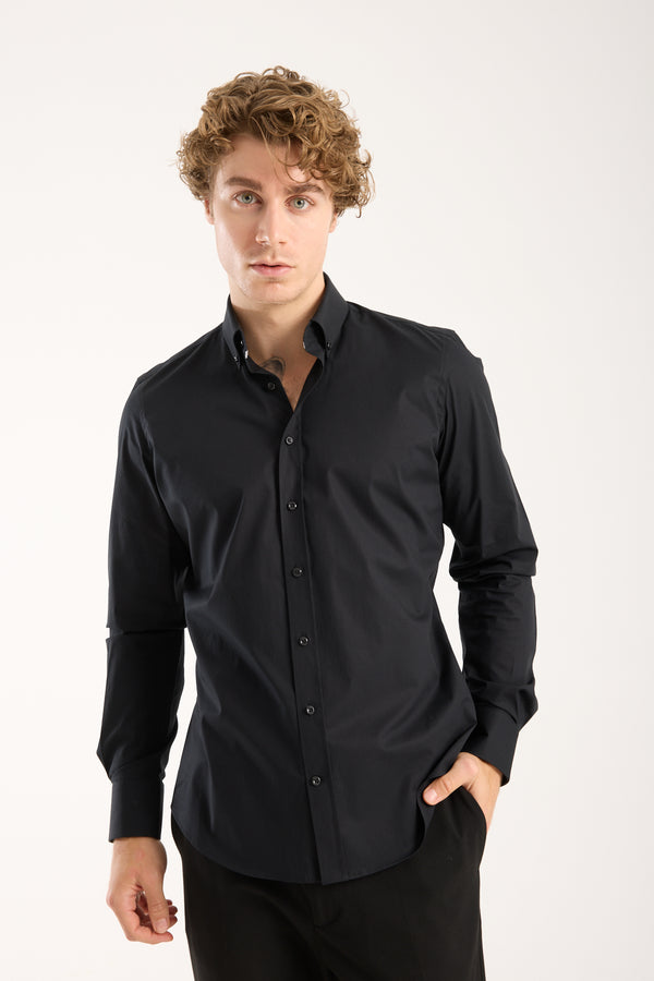 Chemise Homme Leonardo Sport Popelin Stretch Noir