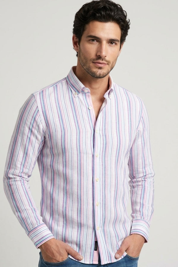 Camisa Hombre Leonardo Sport Lino Blanco Verde