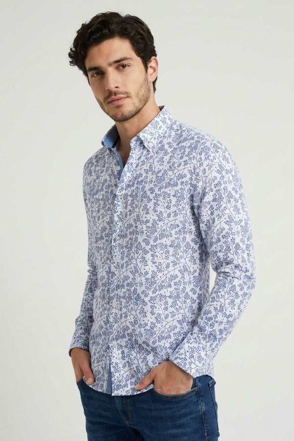 Leonardo Sport Linen Man Shirt White Blue