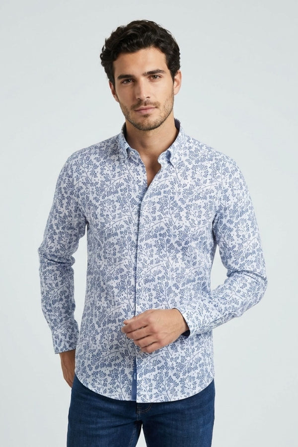 Leonardo Sport Linen Man Shirt White Blue