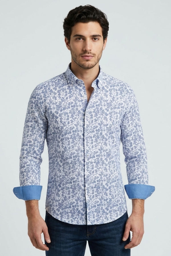 Leonardo Sport Linen Man Shirt White Blue