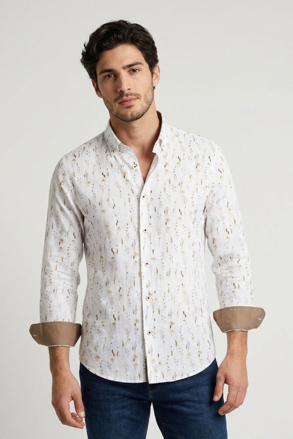 Leonardo Sport Linen Man Shirt White Brown