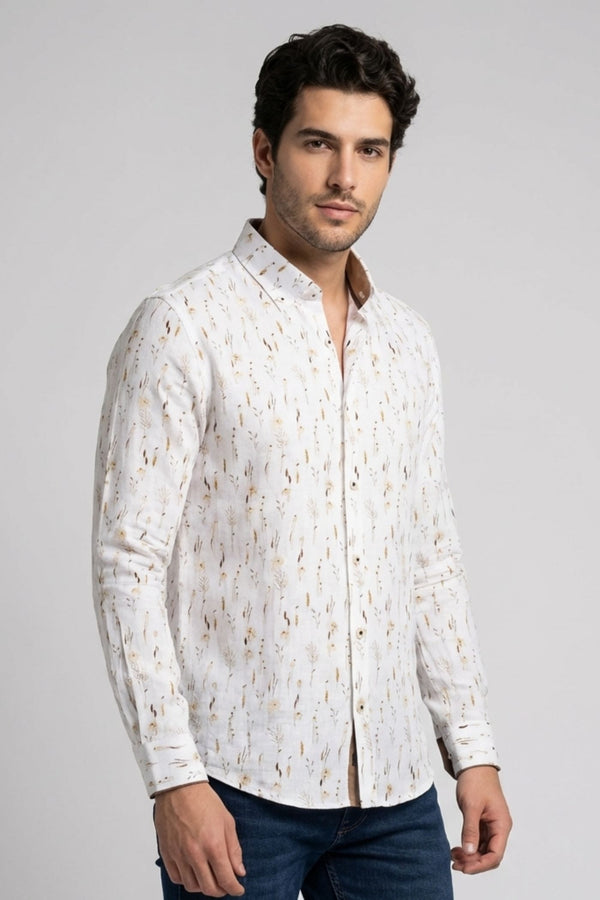Leonardo Sport Linen Man Shirt White Brown