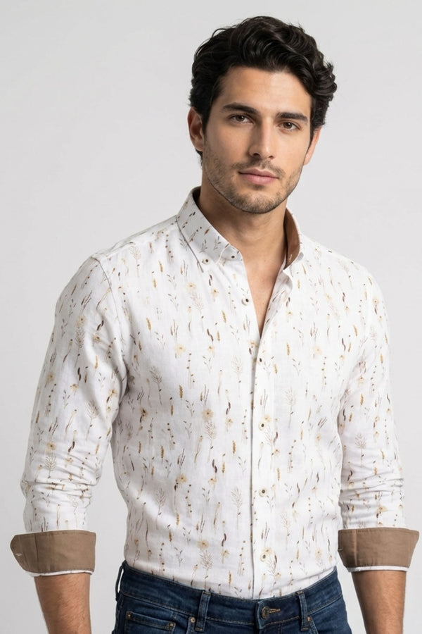 Leonardo Sport Linen Man Shirt White Brown