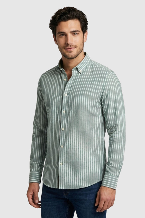 Camisa Hombre Leonardo Sport Lino Verde Blanco