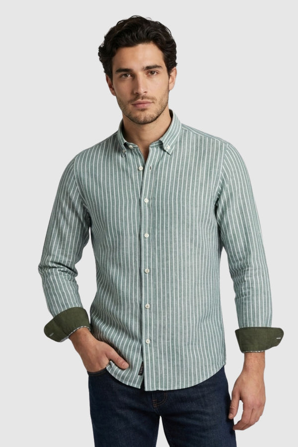 Camisa Hombre Leonardo Sport Lino Verde Blanco