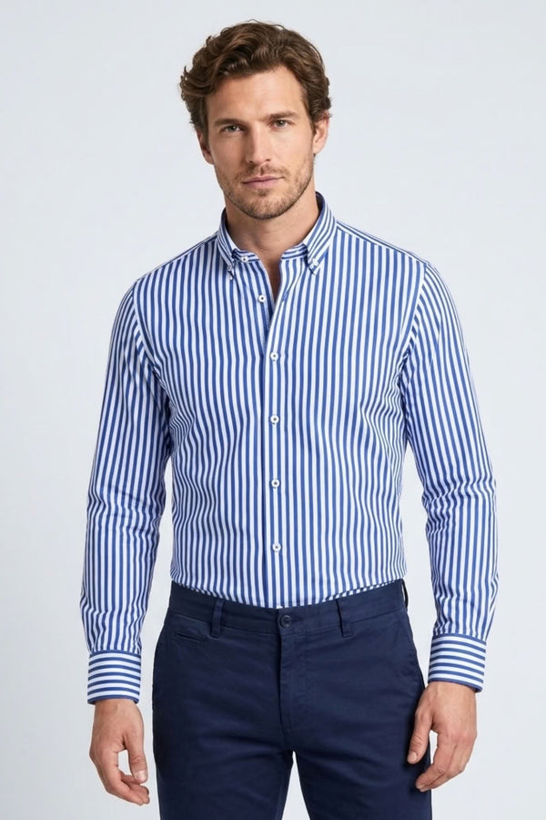 Leonardo Sport Herren Hemd Popelin Weiss Blau